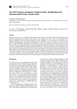 The 1627 Gargano Earthquake (Southern Italy): Identiﬁcation and Characterization of the Causative Fault