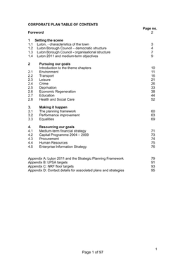 Page 1 of 97 Foreword Signed by Leader and Chief Executive Stating the Purpose of the Plan and How It Fits in with Luton 2011, and How We’Ll Monitor Its Completion