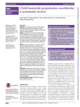 Child Homicide Perpetrators Worldwide: Paediatrics Open a Systematic Review