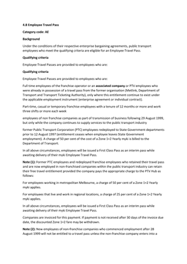 4.8 Employee Travel Pass Category Code: AE Background Under the Conditions of Their Respective Enterprise Bargaining Agreements