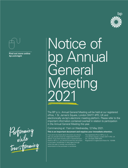 Notice of BP Annual General Meeting 2021