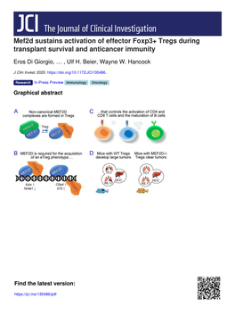 Mef2d Sustains Activation of Effector Foxp3+ Tregs During Transplant Survival and Anticancer Immunity