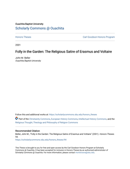 Folly in the Garden: the Religious Satire of Erasmus and Voltaire