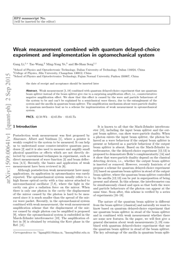 Weak Measurement Combined with Quantum Delayed-Choice Ex- | I 2√2 −| I | I −| I | I Periment, We Can Amplify the Mirror’S Displacement