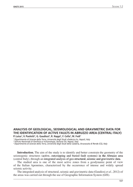 Analysis of Geological, Seismological and Gravimetric Data for the Identification of Active Faults in Abruzzo Area (Central Italy) P