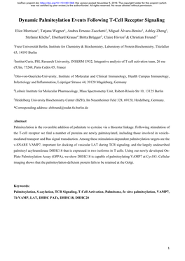 Dynamic Palmitoylation Events Following T-Cell Receptor Signaling