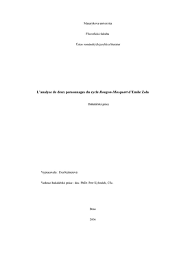 L'analyse De Deux Personnages Du Cycle Rougon-Macquart D'emile Zola