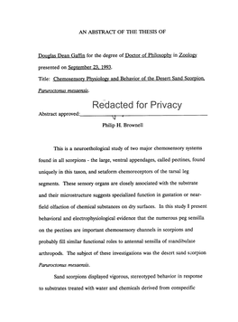 Chemosensory Physiology and Behavior of the Desert Sand Scorpion