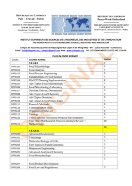 PH.D in FOOD SCIENCE YEAR I Food Microbiology Food Analysis