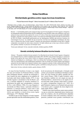 Notas Científicas Similaridade Genética Entre Raças Bovinas Brasileiras