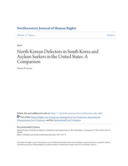 North Korean Defectors in South Korea and Asylum Seekers in the United States: a Comparison Emma Poorman