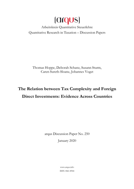 The Relation Between Tax Complexity and Foreign Direct Investments: Evidence Across Countries