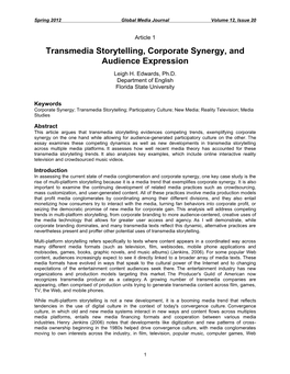 Transmedia Storytelling, Corporate Synergy, and Audience Expression Leigh H