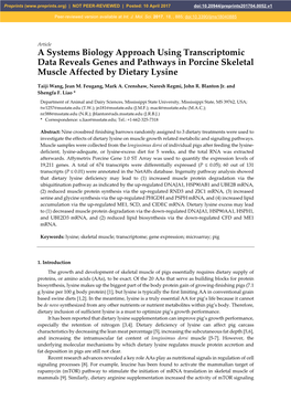 A Systems Biology Approach Using Transcriptomic Data Reveals Genes and Pathways in Porcine Skeletal Muscle Affected by Dietary Lysine