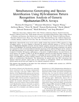 Simultaneous Genotyping and Species Identification Using Hybridization Pattern Recognition Analysis of Generic Mycobacterium DNA Arrays Thomas R