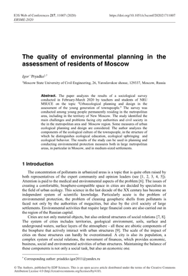 The Quality of Environmental Planning in the Assessment of Residents of Moscow