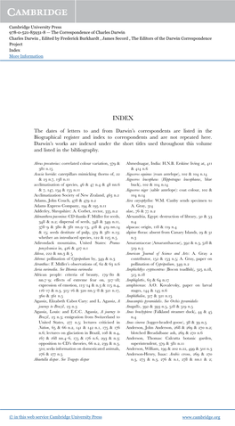 The Dates of Letters to and from Darwin's Correspondents Are Listed In