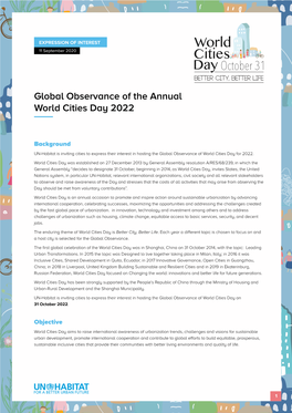 Global Observance of the Annual World Cities Day 2022