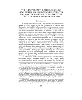 From the Feed Looks Like News Indeed: on Video News Releases, the Fcc, and the Shortage of Truth in the Truth in Broadcasting Act of 2005