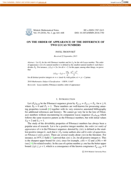 On the Order of Appearance of the Difference of Two Lucas Numbers