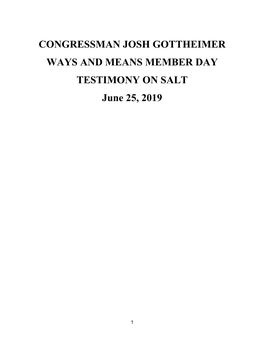 CONGRESSMAN JOSH GOTTHEIMER WAYS and MEANS MEMBER DAY TESTIMONY on SALT June 25, 2019