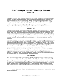 The Challenger Disaster: Making It Personal Richard Kunz1