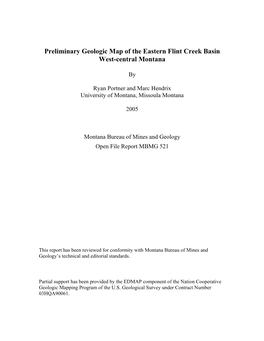 Preliminary Geologic Map of the Eastern Flint Creek Basin West-Central Montana