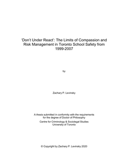 The Limits of Compassion and Risk Management in Toronto School Safety from 1999-2007