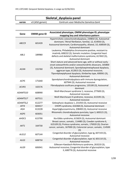 Skeletal Dysplasia Panel Versie V3 (450 Genen) Centrum Voor Medische Genetica Gent