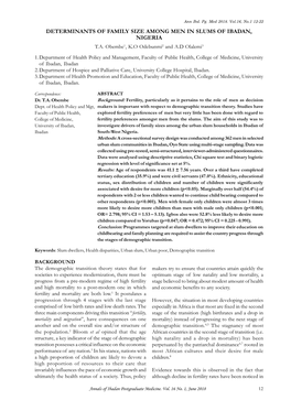 Determinants of Family Size Among Men in Slums of Ibadan, Nigeria T.A