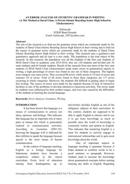 An Error Analysis of Students' Grammar in Writing