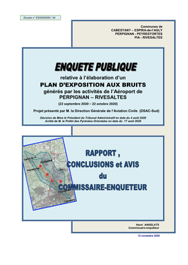 Plan D'exposition Aux Bruits De L'aéroport De PERPIGNAN-RIVESALTES Enquête Publique : Septembre - Octobre 2020