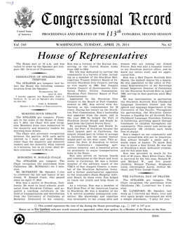 Congressional Record United States Th of America PROCEEDINGS and DEBATES of the 113 CONGRESS, SECOND SESSION