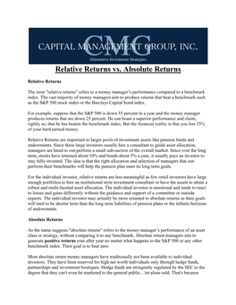 Relative Returns Vs. Absolute Returns