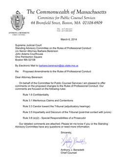 The Commonwealth of Massachusetts Committee for Public Counsel Services 44 Bromfield Street, Boston, MA 02108-4909