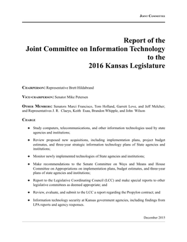 Report of the Joint Committee on Information Technology to the 2016 Kansas Legislature