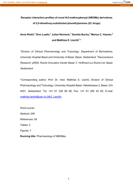 Receptor Interaction Profiles of Novel N-2-Methoxybenzyl (Nbome) Derivatives