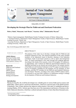 Journal of New Studies in Sport Management (JNSSM)/ Vol 2 Issue 1/ February 2021/68- 81 69