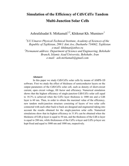 Simulation of the Efficiency of Cds/Cdte Tandem Multi-Junction Solar Cells