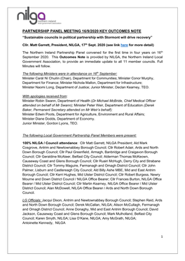 PARTNERSHIP PANEL MEETING 16/9/2020 KEY OUTCOMES NOTE “Sustainable Councils in Political Partnership with Stormont Will Drive Recovery”