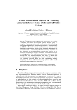 A Model Transformation Approach for Translating Conceptual Database Schemas Into Executable Database Systems