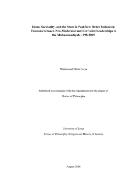 Tensions Between Neo-Modernist and Revivalist Leaderships in the Muhammadiyah, 1998-2005