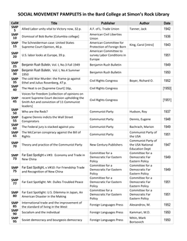 SOCIAL MOVEMENT PAMPLETS in the Bard College at Simon's Rock Library