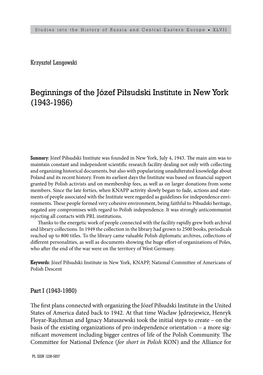 Beginnings of the Józef Piłsudski Institute in New York (1943-1956)