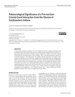 Paleoecological Significance of a Pre-Mortem Crinoid-Coral Interaction from the Silurian of Southeastern Indiana