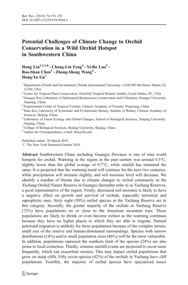 Potential Challenges of Climate Change to Orchid Conservation in a Wild Orchid Hotspot in Southwestern China