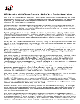 DISH Network to Add HBO Latino Channel to HBO the Works Premium Movie Package