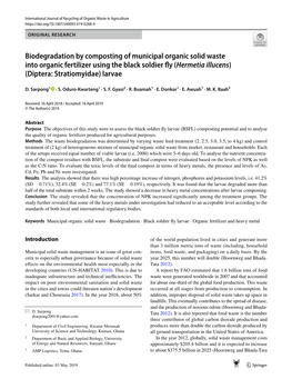 Biodegradation by Composting of Municipal Organic Solid Waste Into Organic Fertilizer Using the Black Soldier Fly (Hermetia Illu