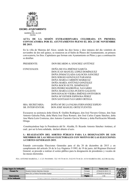 Acta De La Sesión Extraordinaria Celebrada En Primera Convocatoria Por El Ayuntamiento Pleno El Día 23 De Noviembre De 2015