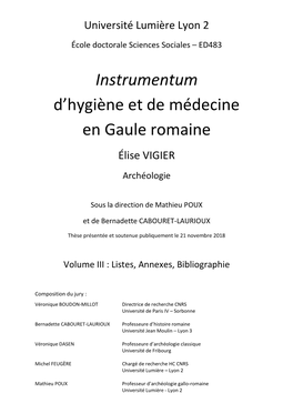 Instrumentum D'hygiène Et De Médecine En Gaule Romaine